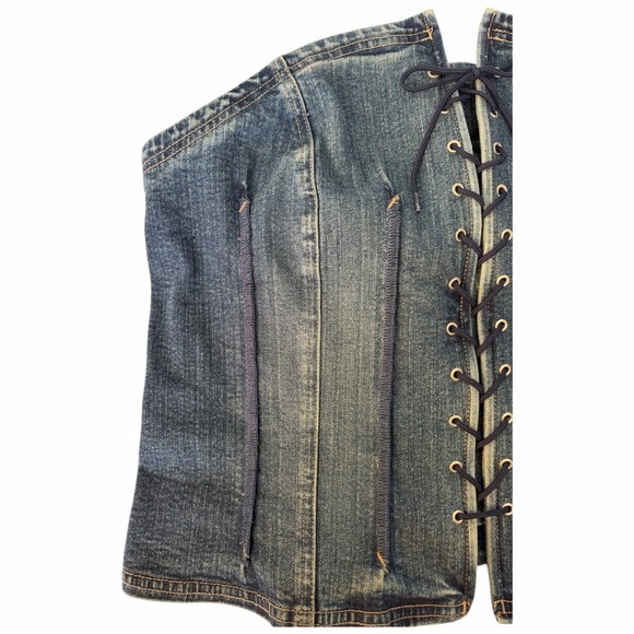 Venezia Denim Corset Top 18 Lace Up Bustier Y2K Baddie Western Coastal Cowgirl - Picture 4 of 6